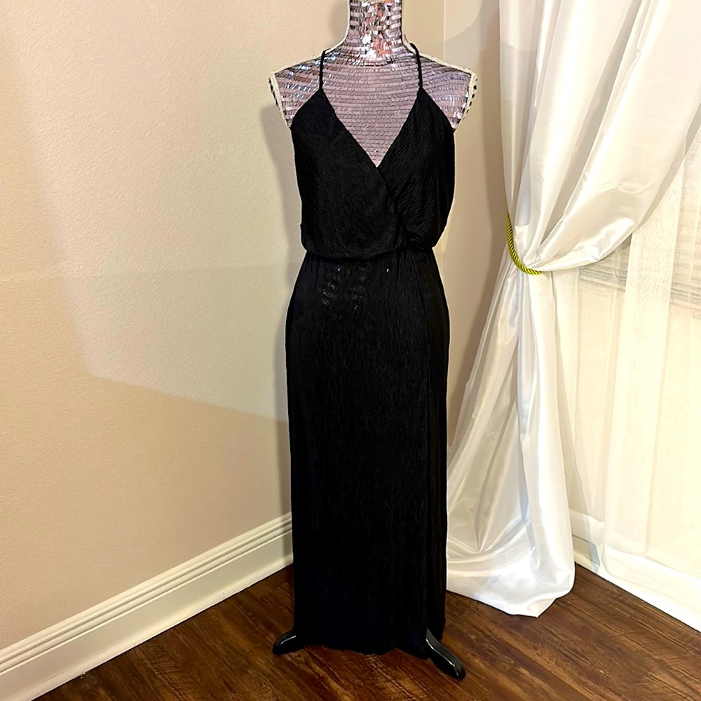 Lush Black T-Back Front Split V-Neck Maxi Dress LARGE